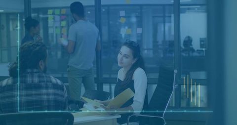 Collaborative business meeting with innovative workspace design