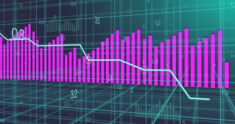 Abstract Data Visualization with Bar and Line Graphs on Network Grid - Download Free Stock Images Pikwizard.com