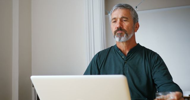 Focused Mature Man Working on Laptop at Home Office - Download Free Stock Images Pikwizard.com