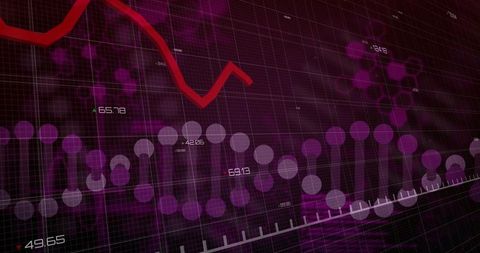 Red zigzag line highlighting volatile time series on magenta grid data visualization