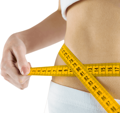 Transparent image of woman measuring slim waist with tape