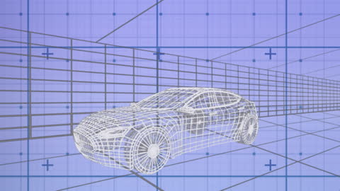 3D Car Wireframe on Futuristic Digital Grid