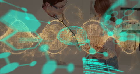 Digital DNA Strand with Female Doctor and Data Analytics