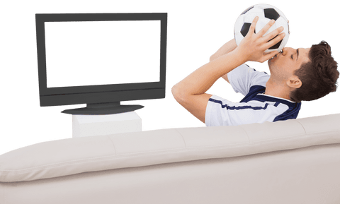 Transparent Football Fan Cheering with Soccer Ball by Television