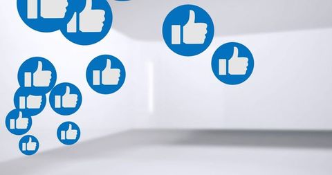 Blue thumbs up icons on minimalist background