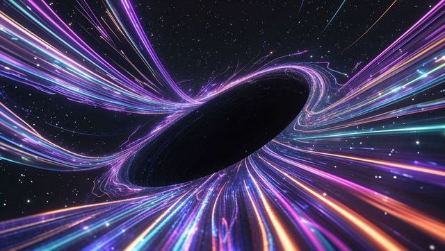 Vibrant energy swirls entering black hole singularity in deep space