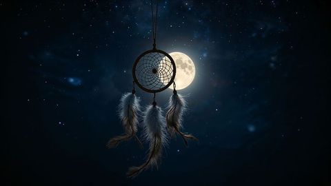 Mystical Night Dreamcatcher with Full Moon and Starry Sky