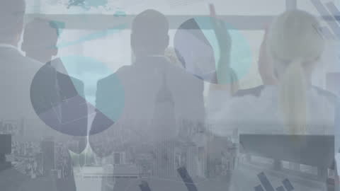 Business Team Analyzing Data with Cityscape Background