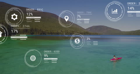 Digital Interface Over Scenic Lake Landscape
