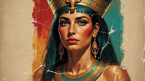 Regal queen cleopatra in traditional egyptian regalia standing proud