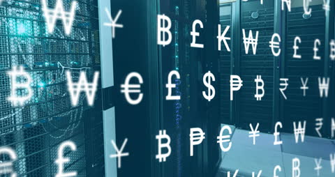 Global Currency Symbols Merged with High-Tech Data Server Environment
