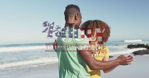 Couple Celebrating 4th of July on Beach with Patriotic Spirit