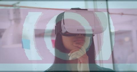 Woman Experiencing Virtual Reality with Digital Scope Overlay