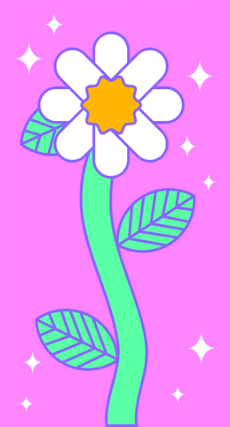 Transparent cartoon daisy illustration on pink background