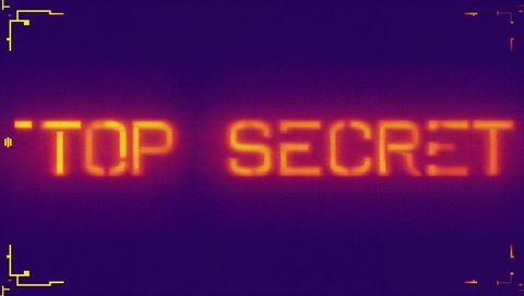 Glowing top secret hud display with retro scanlines and purple gradient