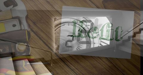 Hand tools display with refit document and industrial elements