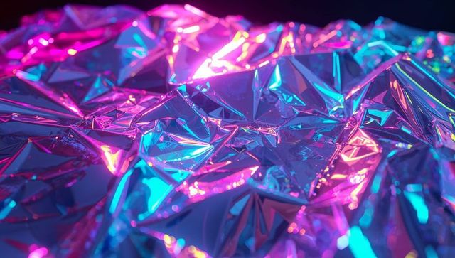 Vibrant Neon-Lit Crumpled Metallic Foil Reflective Texture
