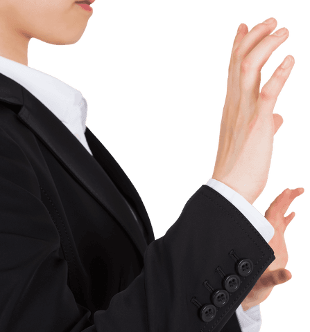 Asian Businesswoman Pointing on Transparent Background Suit Gesture