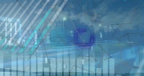 Futuristic Cyber Network With Cityscape and Data Graphics Overlay