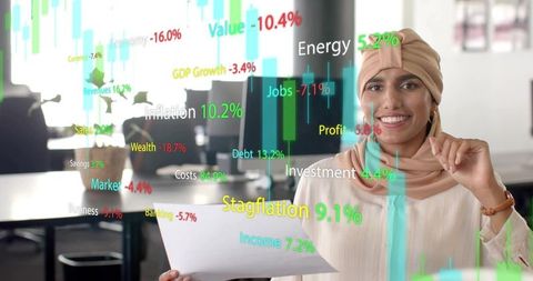 Focus on Successful Businesswoman Analyzing Financial Growth in Modern Office