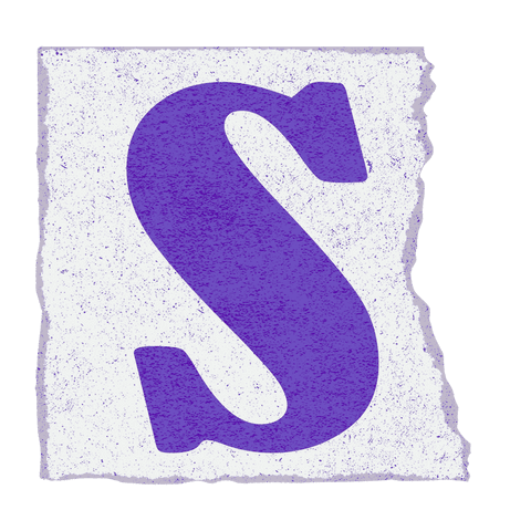 Flat Speckled Purple S on Torn Off-White Paper Transparent Background