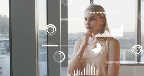 Thoughtful Woman Analyzing Digital Data for Business Growth