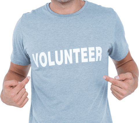 Caucasian Male Volunteer in Blue Shirt on Transparent Background