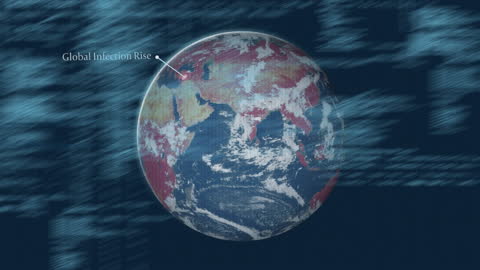 Animated Globe with Data Elements and Glitches on Dark Background