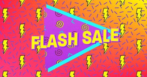 Vibrant flash sale banner with retro patterns and lightning bolts