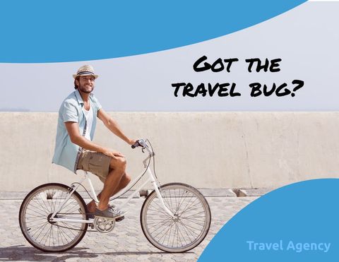 Smiling Man on Bicycle Promoting Travel Adventure and Exploration - Download Free Stock Templates Pikwizard.com