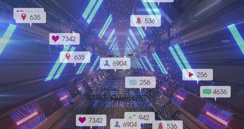 Digital Tunnel with Social Media Interaction Overlays - Download Free Stock Images Pikwizard.com