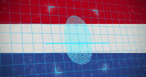 Netherlands Flag with Digital Fingerprint Identification Overlay