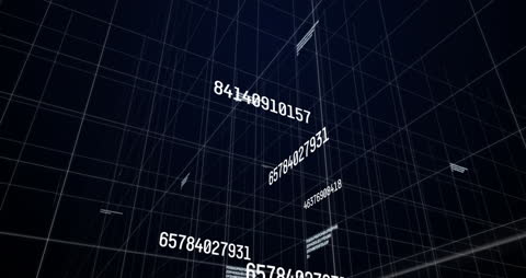 Digital Network Grid with Flowing Data and Numbers