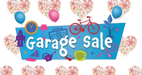 Garage sale announcement with retro icons