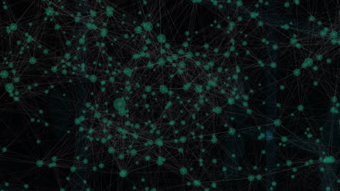 Digital Network Connections with Green Dots and Intersecting Lines