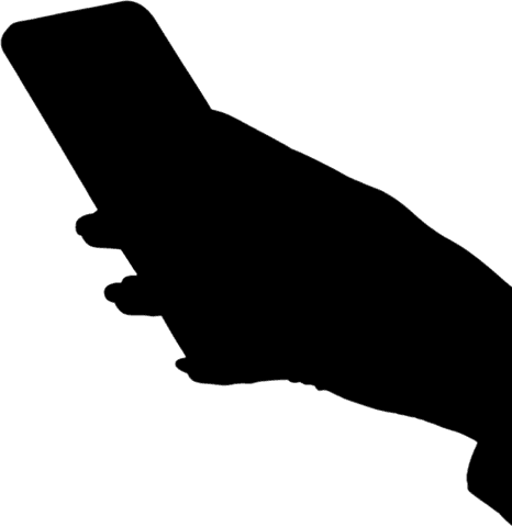 Hand holding smartphone silhouette on transparent background