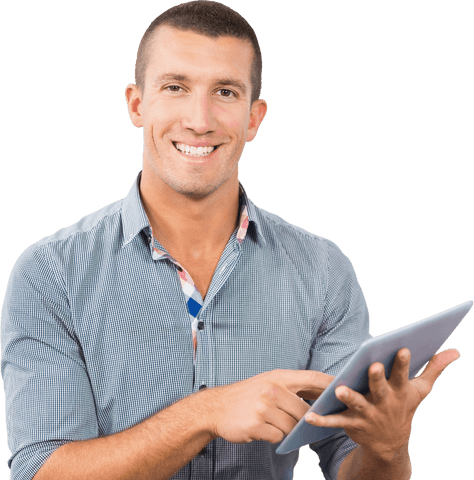 Smiling Businessman Using Tablet Against Transparent Background - Download Free Stock Videos Pikwizard.com