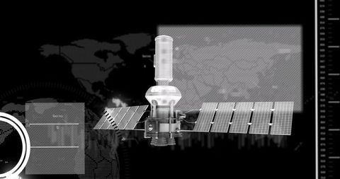 Artificial satellite highlighting global data connectivity