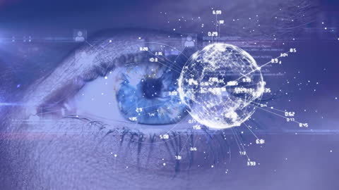 Futuristic Eye with Digital Globe and Data Connections