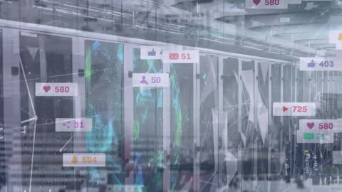 Digital Globe with Social Media Icons Over Servers