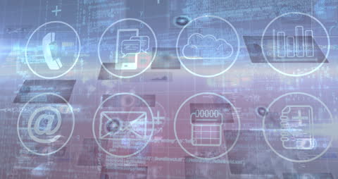 Digital Interface with Data Processing and Tech Icons