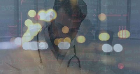 Doctor clinical report analysis with digital overlays in hospital setting