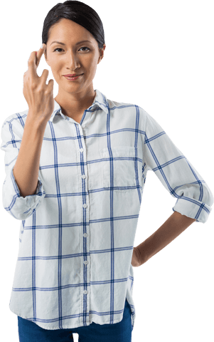 Smiling Asian Businesswoman Crossing Fingers Transparent Background