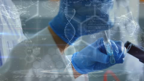 Scientist Analyzing DNA Sample in Futuristic Lab Setting