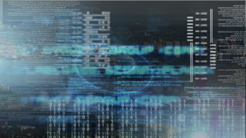 Digital Data Streams Flowing Over Urban Skyline