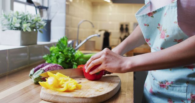 Person Wearing Apron Preparing Fresh Vegetables in Modern Kitchen - Download Free Stock Images Pikwizard.com