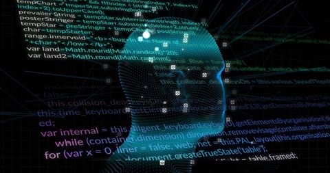 Holographic 3D AI Head Visualizing Code, Dataflow and Network Nodes in Cyberspace