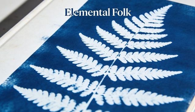 Handmade cyanotype fern silhouette on indigo paper vintage botanical print for wall art