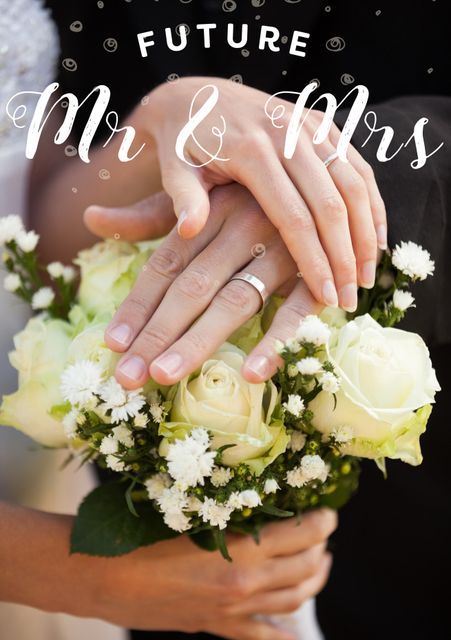 Couple's Hands on Bridal Bouquet Celebrating Engagement - Download Free Stock Templates Pikwizard.com