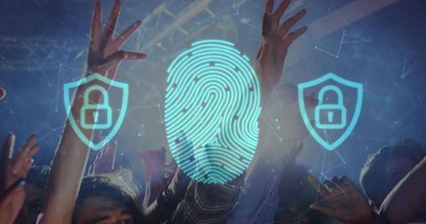 Digital fingerprint with cybersecurity lock at concert